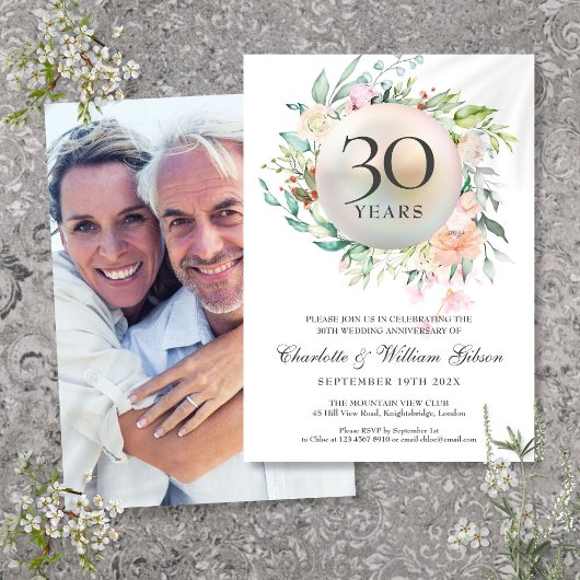 30e trouwdag Rozen Bloem Pearl Foto Kaart