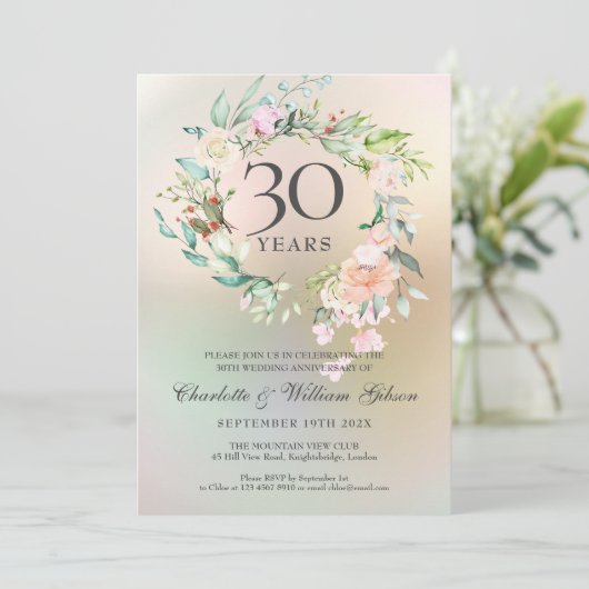 30e trouwdag Rozen Bloem Pearl Kaart (Staand voorkant)