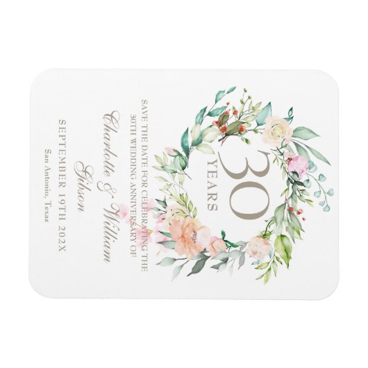 30e trouwdag Save the Date bloemmotief Magneet (Horizontaal)