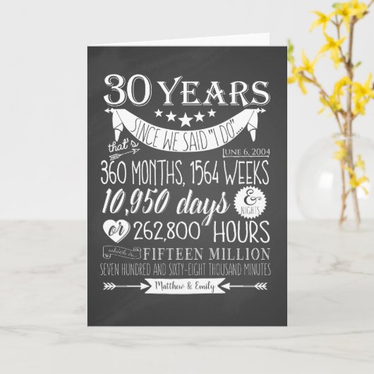 30e trouwdag, schoolbord, 30 jaar kaart (Gele Bloem)