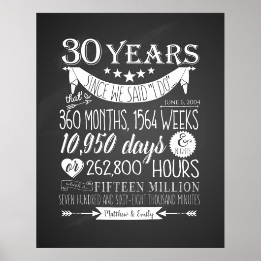 30e trouwdag, schoolbord, 30 jaar poster (Voorkant)