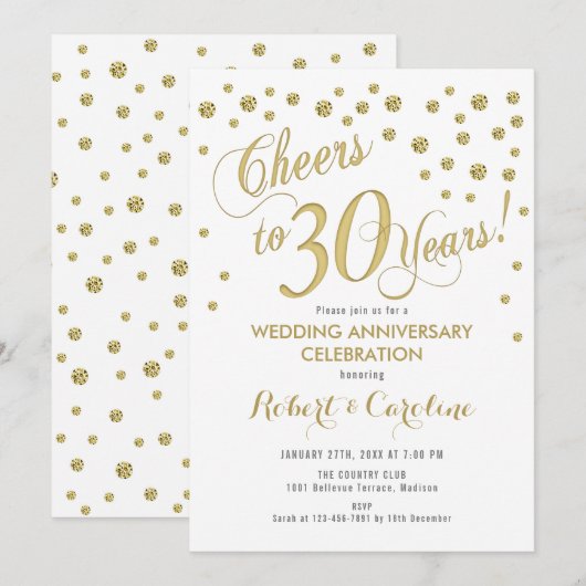 30e trouwdag uitnodiging - Goud & Wit (Voorkant / Achterkant)