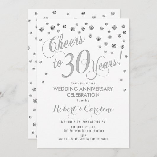 30e trouwdag uitnodiging - Zilver Wit (Voorkant / Achterkant)