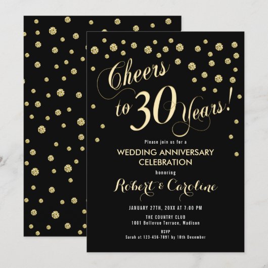 30e trouwdag uitnodiging - Zwart & Goud (Voorkant / Achterkant)