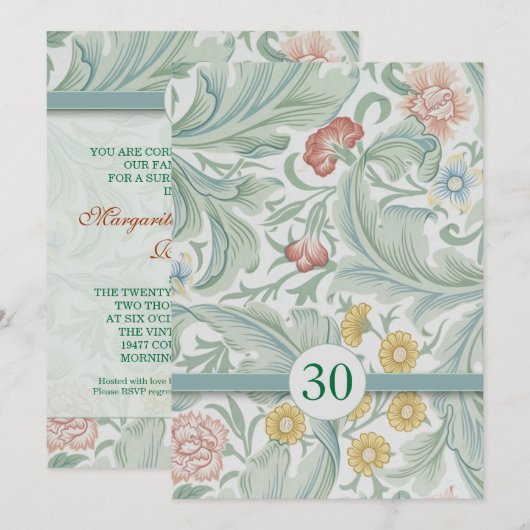30e trouwdag vintage uitnodigingen (Voorkant / Achterkant)