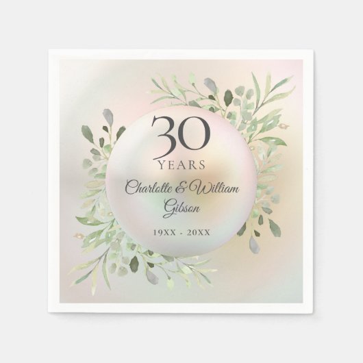 30e trouwdag waterverf groen parel servet (Voorkant)