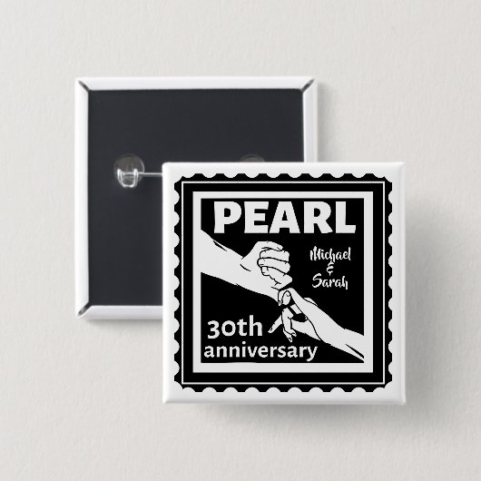 30e trouwdag zwart-wit romantisch vierkante button 5,1 cm (Voorkant /achterkant)