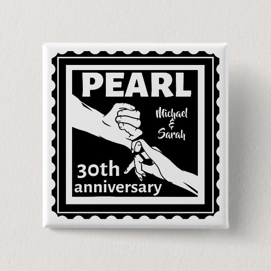 30e trouwdag zwart-wit romantisch vierkante button 5,1 cm (Voorkant)