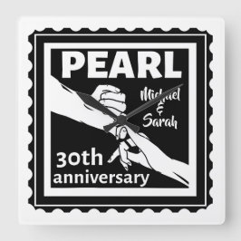 30e trouwdag zwart-wit romantisch vierkante klok