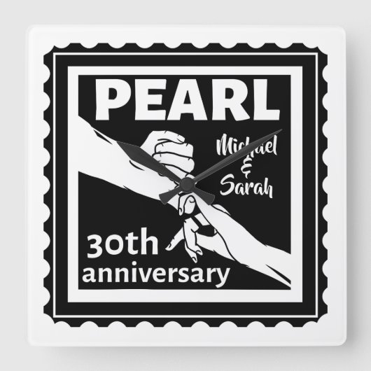30e trouwdag zwart-wit romantisch vierkante klok (Voorkant)
