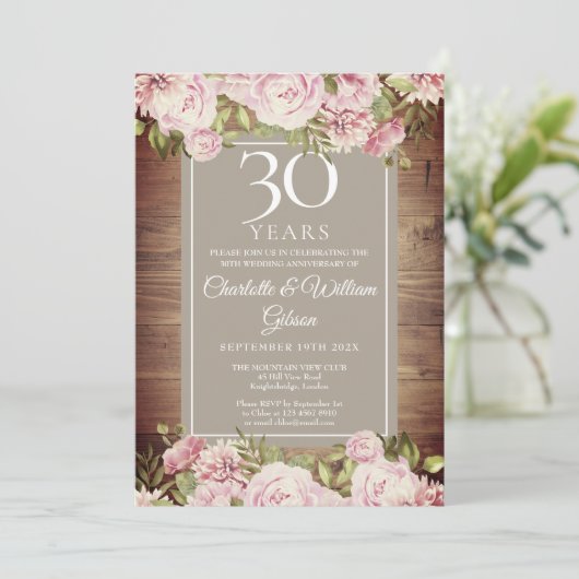 30e trouwjubileum Boho rustieke rozen bloemstuk Kaart (Staand voorkant)