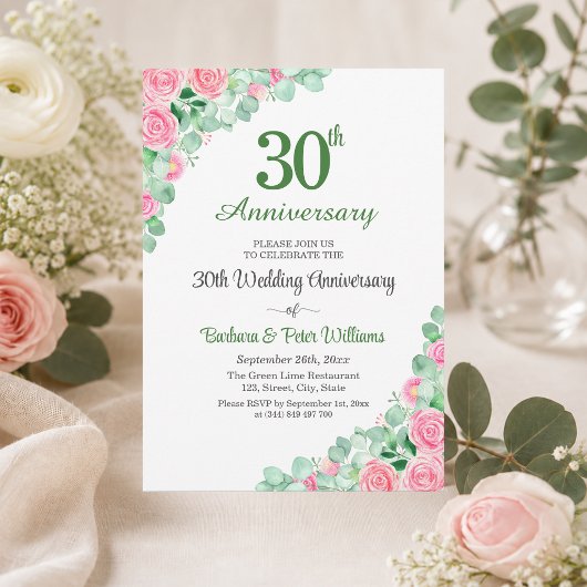 30e trouwjubileum Eucalyptusrozen Kaart