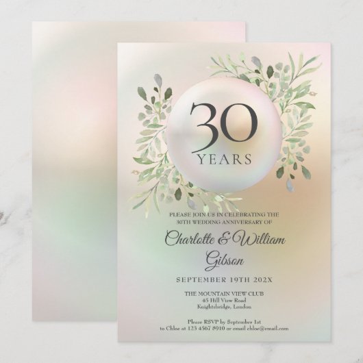 30e trouwjubileum groen bloemmotief parel kaart (Voorkant / Achterkant)