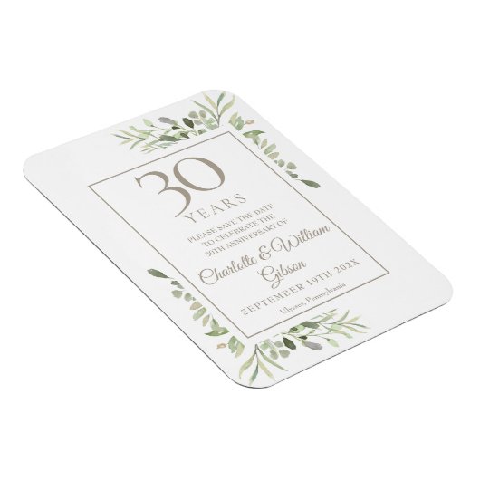 30e trouwjubileum Save the Date gebladerte  Magneet (Rechterzijde)