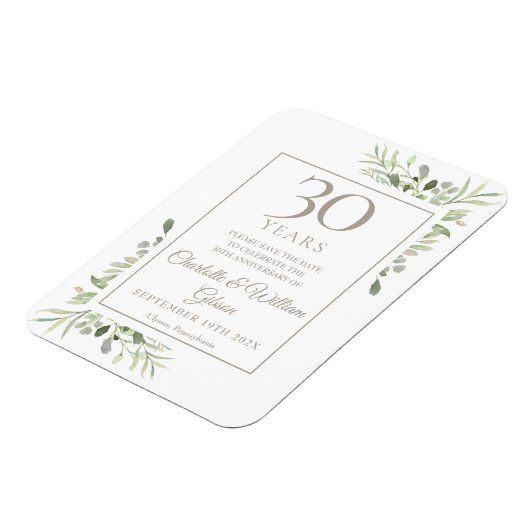 30e trouwjubileum Save the Date gebladerte  Magneet (Linkerzijde)