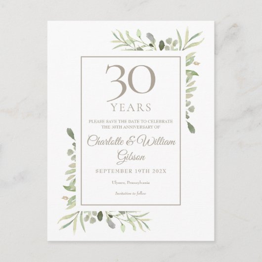 30e trouwjubileum Save the Date groen Briefkaart (Voorkant)