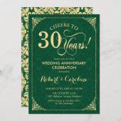 30e trouwjubileum smaragdgroene gouden damast kaart (Voorkant / Achterkant)