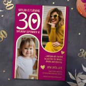 30e Twee Bogen Verjaardag Diep Roze Gouden Harten Folie Uitnodiging