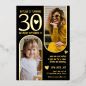 30e Twee Bogen Verjaardag Zwart Gouden Harten Folie Uitnodiging (Voorkant)