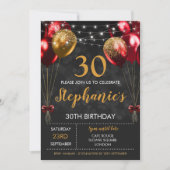 30e Uitnodigen Rood Zwart Goud Verjaardag Uitnodig Kaart (Voorkant)