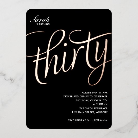 30e uitnodiging tot Folie van de verjaardag (Voorkant)