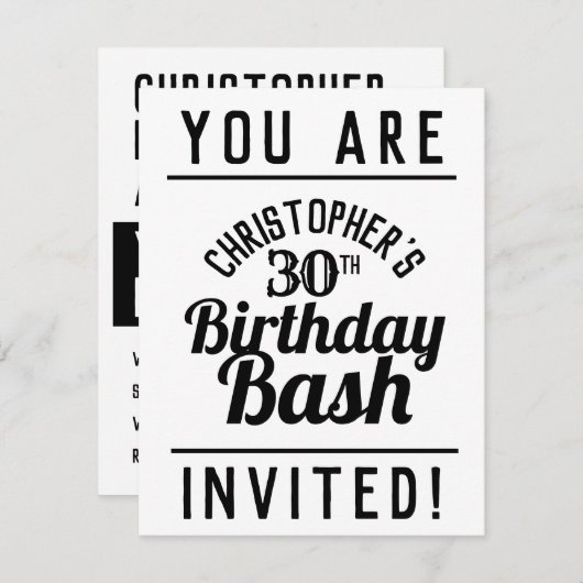 30e uitnodiging van de Birthday Party (Voorkant / Achterkant)