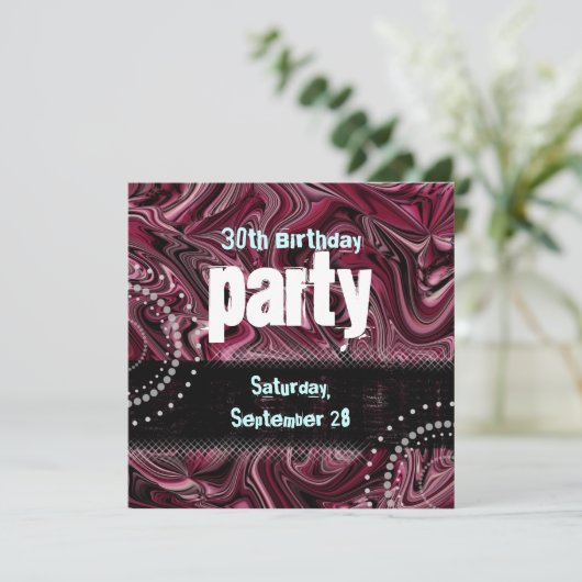 30e uitnodiging van de Birthday Party ~ Red gemarm (Staand voorkant)