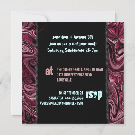 30e uitnodiging van de Birthday Party ~ Red gemarm (Achterkant)