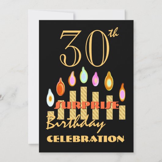 30e URPRISE Birthday Party Gold Candles Invite Kaart (Voorkant)