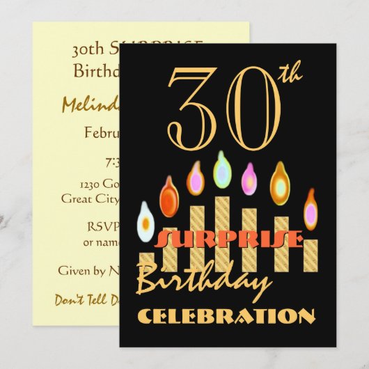 30e URPRISE Birthday Party Gold Candles Invite Kaart (Voorkant / Achterkant)