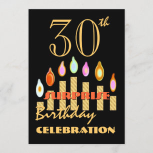 30e URPRISE Birthday Party Gold Candles Invite Kaart