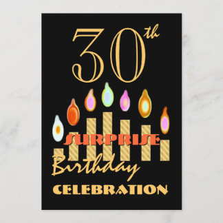 30e URPRISE Birthday Party Gold Candles Invite Kaart