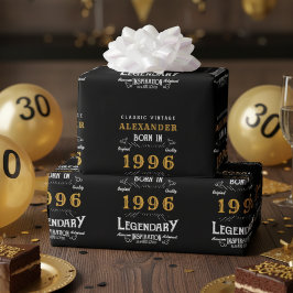 30e verjaardag 1992 Black Gold Add Name Legendary Cadeaupapier