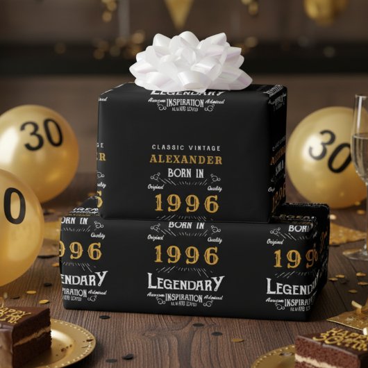 30e verjaardag 1992 Black Gold Add Name Legendary Cadeaupapier