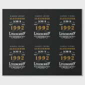 30e verjaardag 1992 Black Gold Add Name Legendary Cadeaupapier (Vlak)