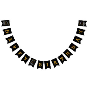 30e verjaardag 1992 Black Gold Add Name Retro Vlaggetjes