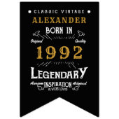 30e verjaardag 1992 Black Gold Add Name Retro Vlaggetjes (Eerste vlag)