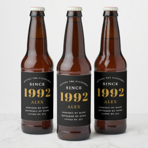 30e verjaardag 1992 Black Gold Elegant Chic Bier Etiket