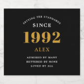 30e verjaardag 1992 Black Gold Elegant Chic Bier Etiket (Enkel label)