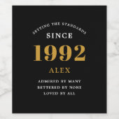30e verjaardag 1992 Black Gold Elegant Chic Wijn Etiket (Enkel label)