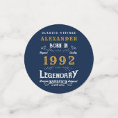 30e verjaardag 1992 Blue Gold Add Name Retro Confetti (Kleine voorkant)