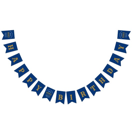 30e verjaardag 1992 Blue Gold Name Chic Elegant Vlaggetjes (Alle)