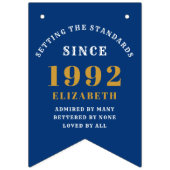 30e verjaardag 1992 Blue Gold Name Chic Elegant Vlaggetjes (Eerste vlag)