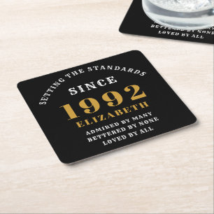 30e verjaardag 1992 Elegant Black Gold Chic Kartonnen Onderzetters