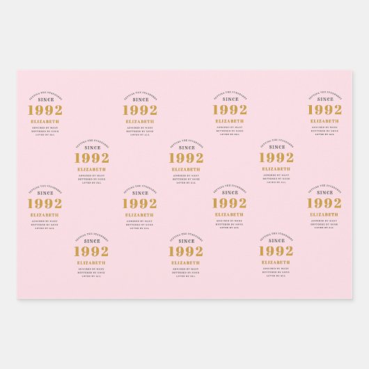 30e verjaardag 1992 Elegant Gold Pink Grey Inpakpapier Vel (Voorkant 2)