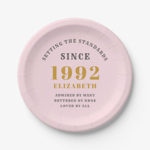 30e verjaardag 1992 Elegant Gold Pink Grey Papieren Bordje