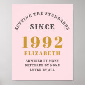 30e verjaardag 1992 Elegant Gold Pink Grey Poster (Voorkant)