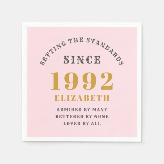 30e verjaardag 1992 Elegant Gold Pink Grey Servet (Voorkant)