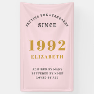30e verjaardag 1992 Elegant Gold Pink Grey Spandoek