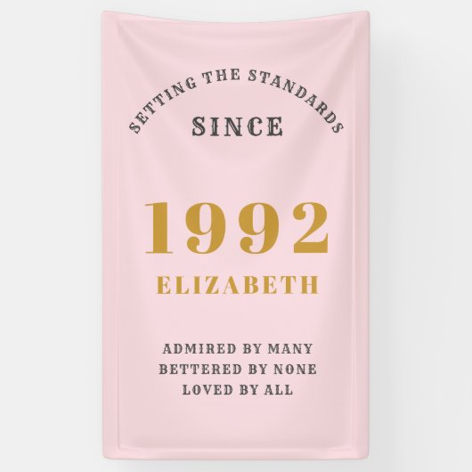 30e verjaardag 1992 Elegant Gold Pink Grey Spandoek (Verticaal)